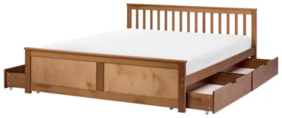 Obrázok produktu pre BELIANI Dvojlôžko z hnedého borovicového dreva s roštom 180x200 cm, 4 zásuvky, nožná časť, vysoké čelo, jednoduchý moderný dizajn v škandinávskom štýle, drevená posteľ do spálne