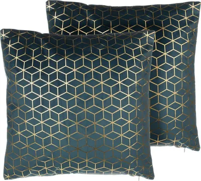 Produktbild von BELIANI Dekokissen Dunkelblau im 2er Set Samtstoff 45 x 45 cm Netzmuster Wohnzimmer Salon Schlafzimmer