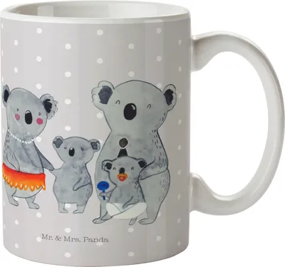 Produktbild von Mr. & Mrs. Panda Becher Koala Familie - Grau Pastell - Geschenk, Tasse, Teetasse, Papa, Schwester, Mama, Kaffeebecher, Keramiktasse, Family, Koalas, mit Motiv