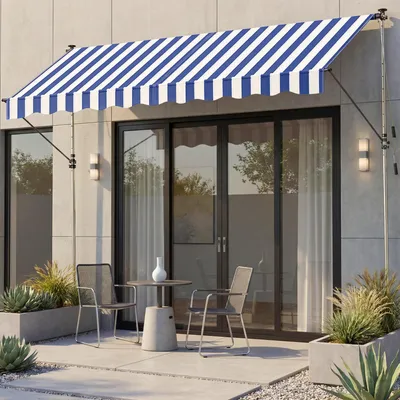 Produktbild von SONGMICS Klemmmarkise höhenverstellbar, Balkonmarkise mit Handkurbel, für Terrasse, Garten, 300 x 120 cm, blau-weiß