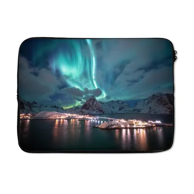Produktbild von MuchoWow® Laptop Hülle 14 ZollAurora - Norwegen - Berg Laptoptasche - Laptoptasche - Stoßsicher - Schutzhaube
