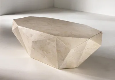 Immagine prodotto di Diamond Medium Tavolino rettangolare in pietra fossile White Agata con struttura in compensato marino - Design contemporaneo 120cm