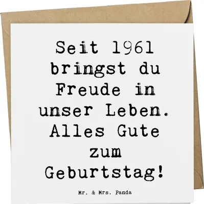 Produktbild von Mr. & Mrs. Panda Grußkarte Spruch 1961 Geburtstag - Weiß - Geschenk, Geburtstagsgeschenk, Glückwunschkarte, faltkarte, Glückwunsch, Feier, Klappkarte, anlasskarte