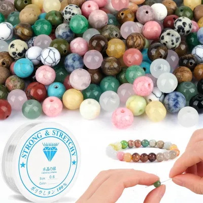 Productafbeelding van 100 natuurstenen kralen, 8 mm, in verschillende kleuren, rond, geschikt om te rijgen met elastische sieradendraad
