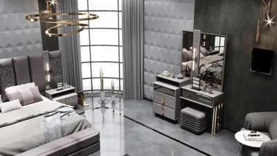 Image de Ensemble de chambre à coucher de luxe 4 pièces au design moderne et au look élégant