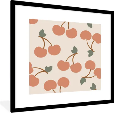 Produktbild von MuchoWow® Gerahmtes Poster Obst - Pastell - Kirsche - Sommer 40x40 cm - Poster mit Schwarzem Bilderrahmen Wandposter Rahmen Foto Bilder - Poster - Plakat im Rahmen
