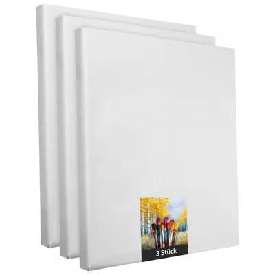 Produktbild von Keilrahmen - 3 Stück - 70 x 90 cm - weiße Künstlerleinwand aus Polyester - zum Bemalen - fertig bespannt - geeignet für Acrylfarben oder Textilfarben
