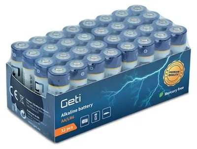 Image de Piles alcalines AA (LR6), GETI, 1,5V, lot de 32