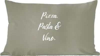 Produktbild von MuchoWow® Zierkissen Sofakissen Wohnzimmer Dekokissen 50x30 cm Sprichwörter - Pizza, Pasta & Vino - Zitate - Essen - Trinken - Wohnzimmerdekoration - Polster mit Photo