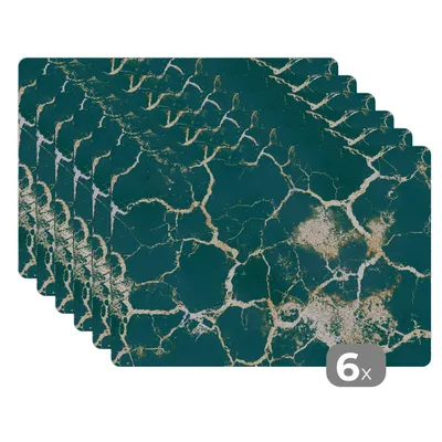Obrázok produktu pre MuchoWow® Podložky Sada 6 podložiek Umývateľné podložky 30x45x0.3cm Mramor - zelená - zlatá Podložka pod stôl Nekĺzavá a odolná voči teplu