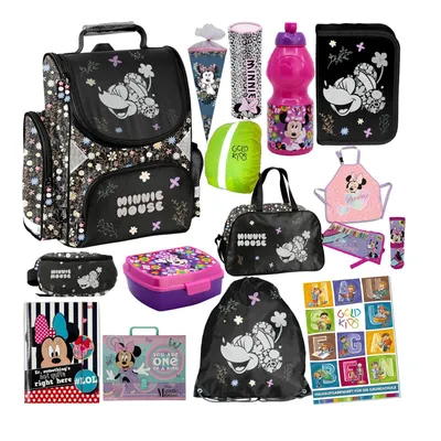 Produktbild von Schulranzen für Jungen und Mädchen, 15er-Set - Schul-Rucksack für Kinder mit Federmäppchen - Schuhbeutel Trinkflasche und Brotdose - Minnie Motiv