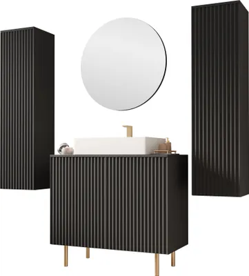 Produktbild von MIRJAN24 Badmöbel-Set Nubia IV, Badezimmer-Set mit Spiegel (Farbe: Schwarz, Ohne Siphon, Ohne Waschbecken)