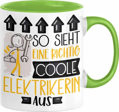 Produktbild von Elektrikerin Geschenk Tasse Geschenkidee für Elektrikerin Geburtstag Weihnachten Spruch So Sieht Eine Richtig Coole Elektrikerin Aus Kaffee-Becher  (Grün)