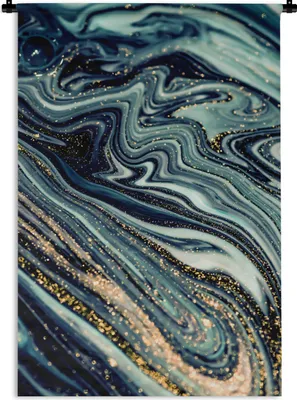 Produktbild von MuchoWow® Wandteppich Wandbehang Marmor - Gold - Blau - Glitter - Marmoroptik - Abstrakt 60x90 cm Tapisserie Dekoration Wandtuch - Foto-Teppich - Abwaschbar