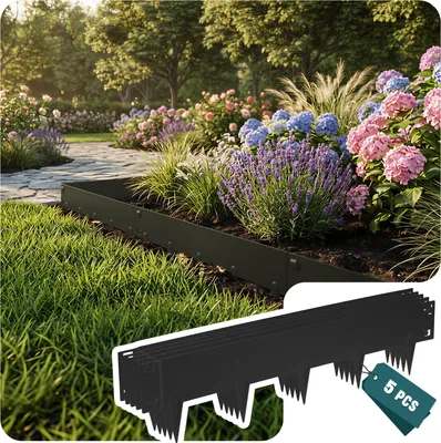 Produktbild von VOUNOT® Rasenkante verzinkt Metall 5m, Steckzaun Beeteinfassung, 5 Stück, Schwarz