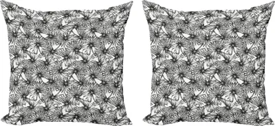 Produktbild von ABAKUHAUS Blumen Kissenbezug Set (2Stück), Exotische tropische Themed Bicoloured Hand gezeichnete Skizze der Palme Blätter, 45 x 45 cm, Dunkler Reseda Grün Weiß