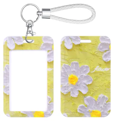 Productafbeelding van ID-kaarthouder met sleutelring, 2 kaarten, 11 x 6,8 cm, madelief