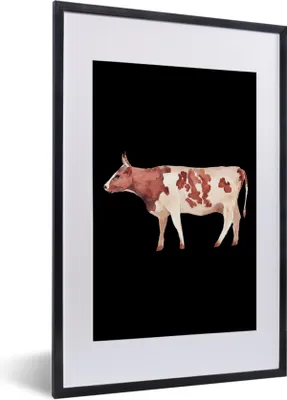 Produktbild von MuchoWow® MuchoWow® Gerahmtes Poster Kuh - Illustration - Braun 40x60 cm - Poster mit zchwarzem Bilderrahmen - Poster in Rahmen