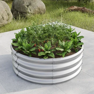 Produktbild von Flieks Pflanzkübel Hochbeet Rund, Pflanzgefäß Pflanzenbeet Pflanzenkasten ohne Boden, Gartenbeet aus Metall für Außen, 81.5x81.5x29cm, Silber