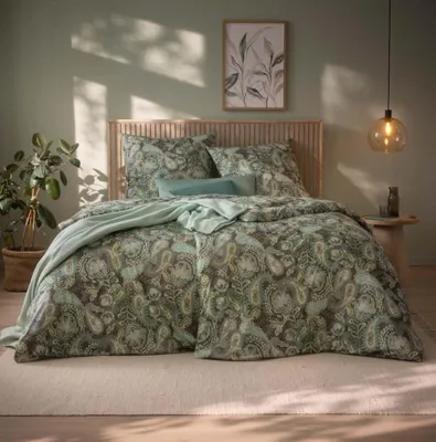 Produktbild von Estella Mako Jersey Bettwäsche 155x220 Elisabeth oliv Paisley grün 6392-540