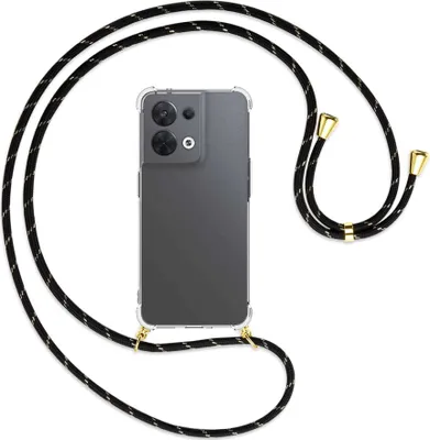 Produktbild von Handykette Backcover-Schutzhülle mit Band (Metall goldfarben) für Oppo Reno8 5G (CPH2359, 6.4'') - schwarz/gold