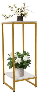 Image de Table d'appoint en marbre avec structure métallique, idéale pour les fleurs et la décoration