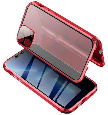 Produktbild von Für Apple iPhone 13 Pro Tasche Beidseitiger Magnet Glas Bumper Privacy Rot Hülle