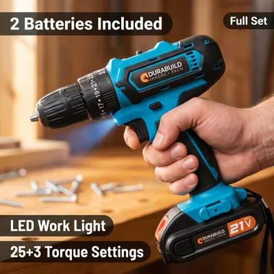 Produktbild von Akkuschrauber Set 21V, 2x2000mAh Akku, 25+3 Drehmomentstufen, 2 Gänge, LED, 16-tlg. Bit-Set