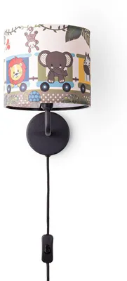 Produktbild von Tischlampe Kinderzimmer Nachtisch Lampe Stoffschirm Wandleuchte RundTiereLeuchtenart / FarbeWandleuchte - Schwarz