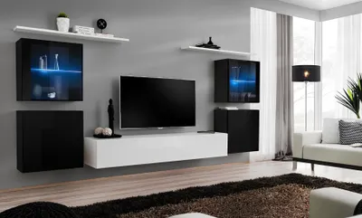 Zdjęcie produktu dla Szafka wisząca biała Półki ścienne Stojak TV Kompletny kredens Meble w wysokim połysku