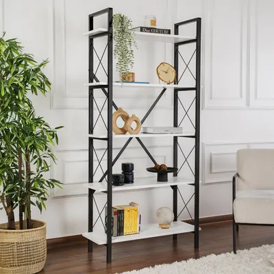 Obrázok produktu pre Skye Decor, Elysian - White, Black, knižnica, biela, 100 % melamínová doska, 90 x 33,5 x 180 cm