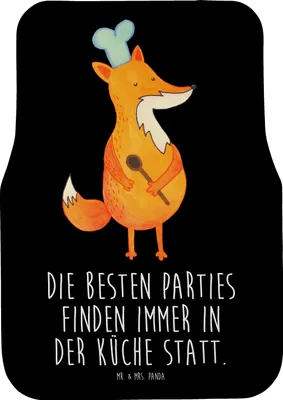 Produktbild von Mr. & Mrs. Panda Automatte Fuchs Koch - Schwarz - Geschenk, Fußmatte Auto, Chefkoch, Bäcker, Hungrig, Fürs, Geburtstag, Autoteppich, Auto-Fußmatte