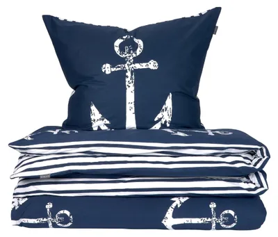 Produktbild von SCHIESSER Bettwäscheset Marina | Renforcé | 2-teilig | Maritimes Wendedesign | 100% Baumwolle | Weich und glatt | YKK-Reißverschluss | 135x200 cm + 80x80 cm | Dunkelblau