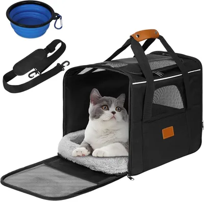 Produktbild von Katzentransportbox 45x33x35 cm, für Reisen, atmungsaktiv, mit Matte und Schale, bis 7 kg