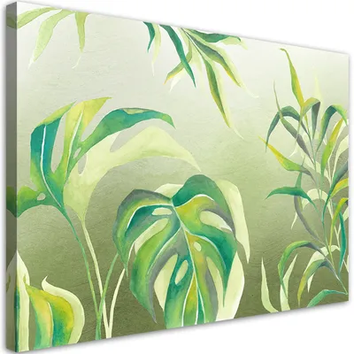 Produktbild von Leinwandbild Monstera-Blätter 100x70 Feeby Beige bild für die wand bereit zum aufhängen