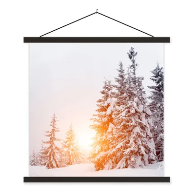 Produktbild von MuchoWow® Textilposter Sonne - Bäume - Schnee 40x40 cm mit schwarzem Rahmen - Fotos