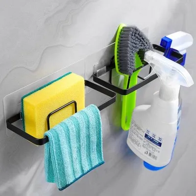 Obrázek produktu pro Černé držáky na houbičky 2 v 1 do kuchyně