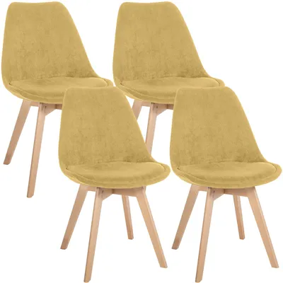 Produktbild von CLP 4er Set Esszimmerstühle Linares gepolstert mit Rückenlehne Buchenholzgestell gelb Material Cord