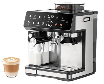 Image de Machine à café expresso automatique - 1350 W - Double chaudière avec mousseur à lait - Réservoir d'eau de 2,7 litres - Écran tactile - Pour grains de café et café moulu - Prise européenne