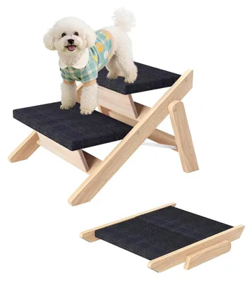 Zdjęcie produktu dla Schodki dla psa, 2 w 1, składane, drewniane, wysokość 33 cm, do 80 kg, idealne do łóżek, sof i samochodów