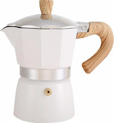 Image de Cafetière en aluminium avec poignée en bois Moka Coffee Pot Outdoor Portable Coffee Maker Tool Beige 300ML