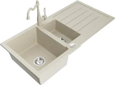 Immagine prodotto di Mexen Andres lavello in granito 1,5 vasche con scolapiatti e rubinetto da cucina Carla, beige - 6515-69-670700-69