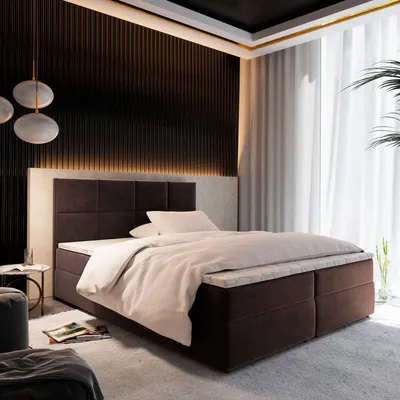 Produktbild von Masseno Boxspringbett LENA 140x200 cm Komplett-Set mit Bonell Matratze und Topper, Polsterbett mit Bettkästen -Braun, KRONOS 07