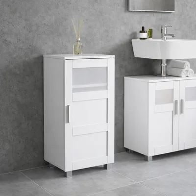 Produktbild von VCM Midischrank – schmaler Badschrank mit 3 Fächern, H. 70 x B. 38 x T. 28 cm, kompakte Aufbewahrung für Badezimmer, Badmöbel mit Drehtüren, Nilari M