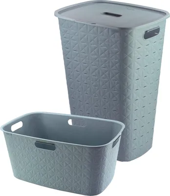 Produktbild von Curver Softex Wäschebox 56 L mit Deckel + Wäschekorb 45 L – blau – 2-teiliges Set