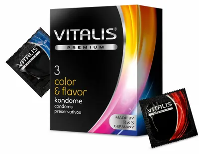 Productafbeelding van VITALIS - Condooms, kleur en smaak, 3 stuks, AI-gegenereerde afbeelding