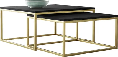 Produktbild von MIRJAN24 Im Set zwei Couchtische Dual Gold, Vierkantrohrrahmen aus Stahl, Kaffeetisch-Set 2-tlg (Farbe: Gold / Schwarz Molet)