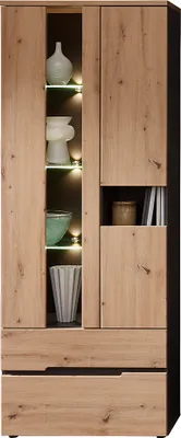 Produktbild von Vitrine inkl. LED-Beleuchtung MANRESA-36 in Artisan Eiche Nb. mit Graphit, B/H/T: ca. 75/197/38 cm