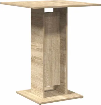 A modern-looking bistrot table with a wood-like finish.