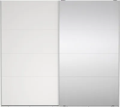 Produktbild von Catania Kleiderschrank 221x244x67cm, 1 Schiebetür, 1 Schiebetür mit Spiegel weiß.